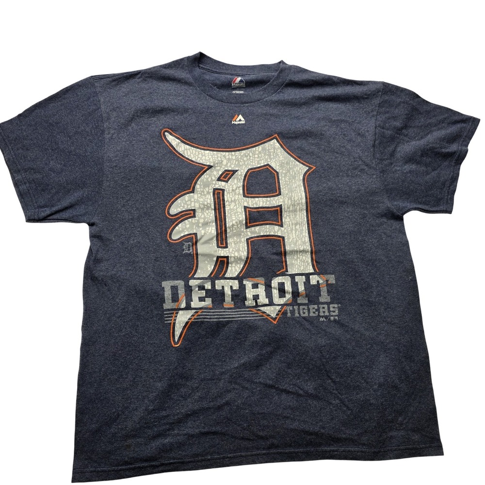Detroit Tigers Shirt Mens XL Navy Blue MLB Baseball Graphic Tee Majestic